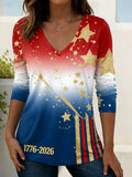 Women's Long Sleeve T-shirt Spring/Fall As Picture Independence Day (Flag) Printing V Neck Holiday Going Out Casual Top
