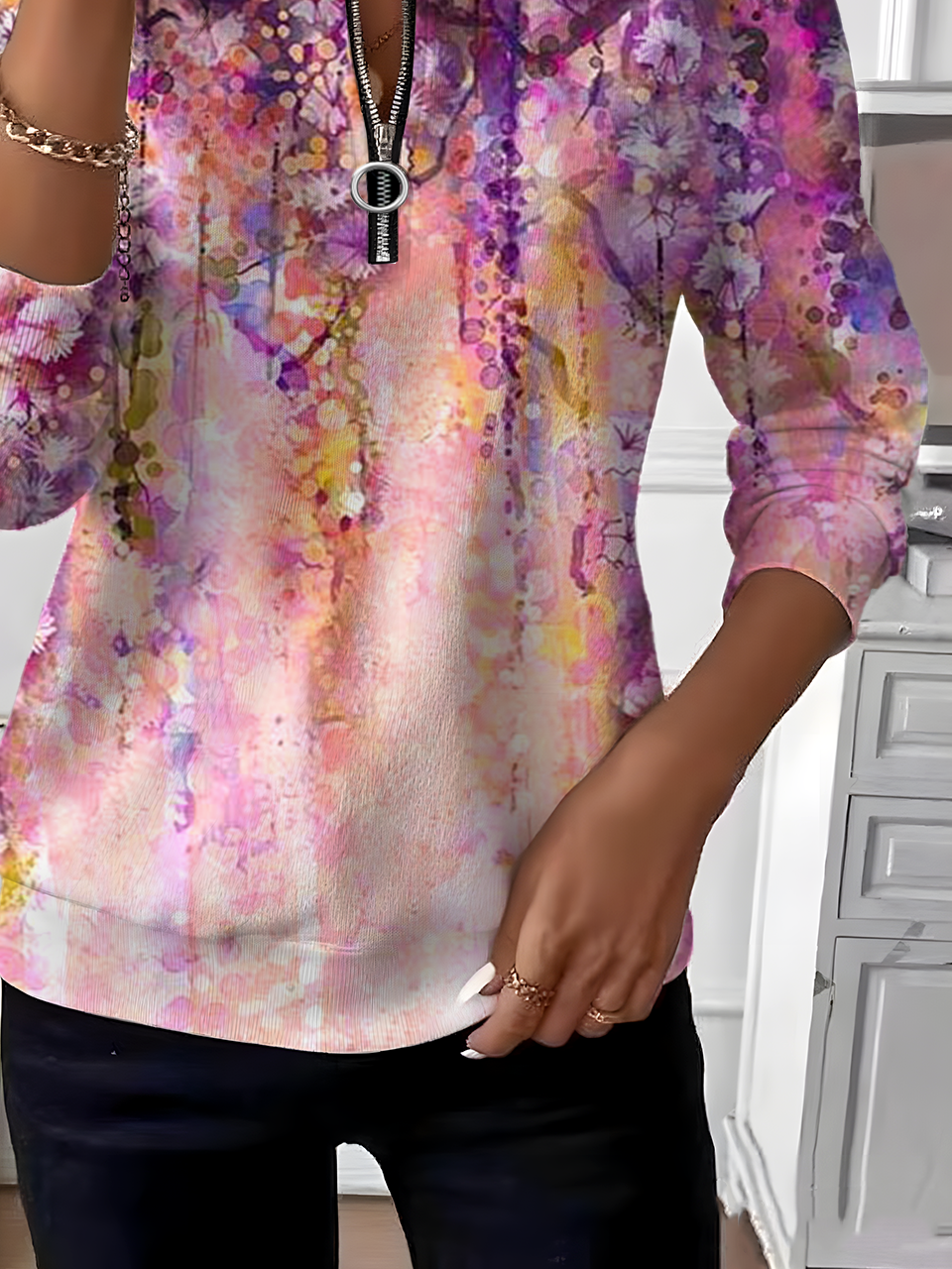 Loose Crew Neck Geometric Simple Sweatshirt