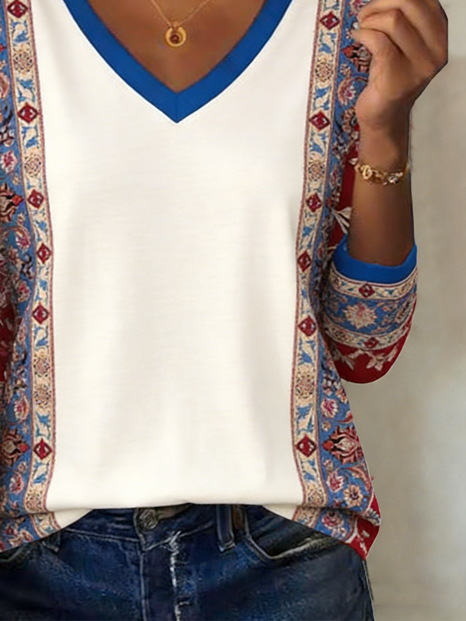 Nationality/Ethnic Cotton-Blend Casual T-Shirt