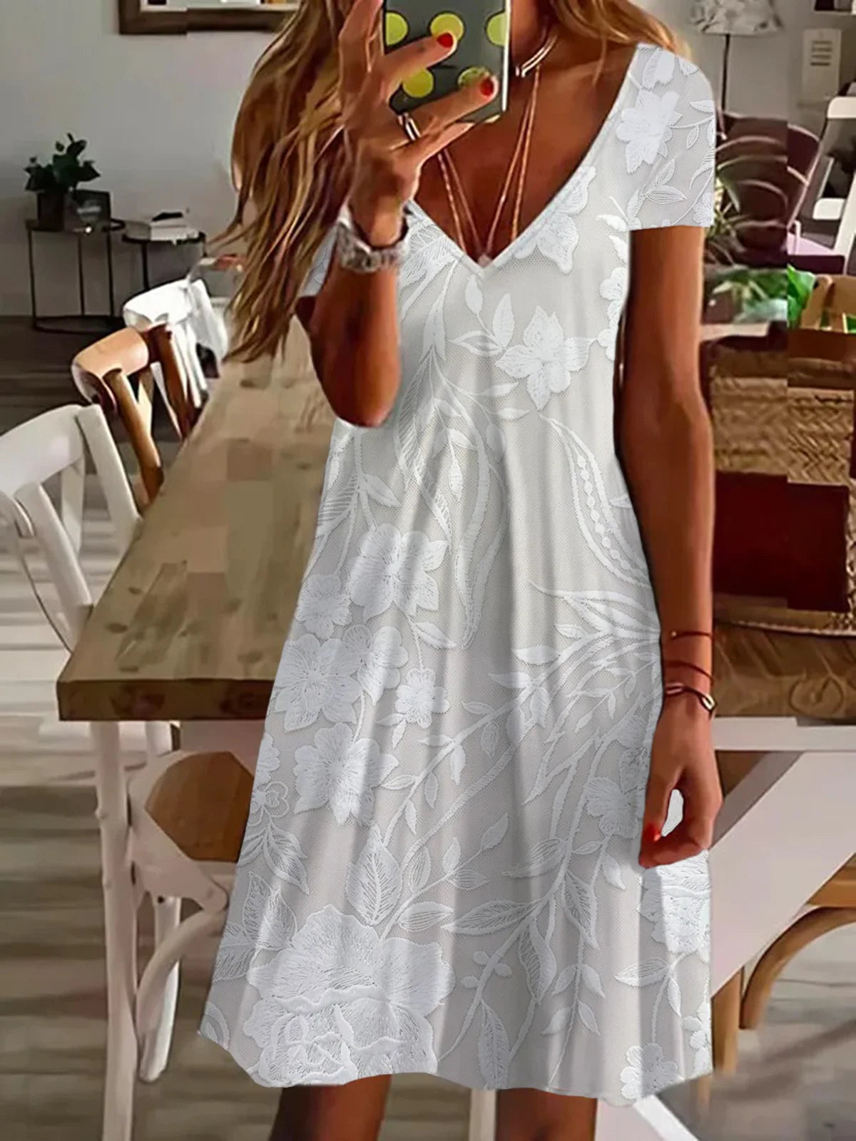 Women's Floral Spring Print Casual V Neck Short Sleeve Dress
