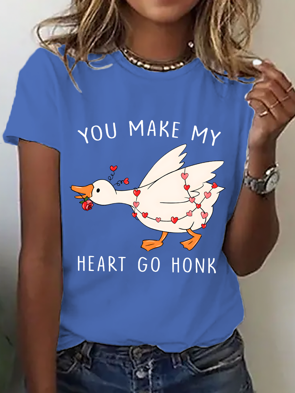 Funny Valentine Goose You Make My Heart Go Honk Cotton T-Shirt