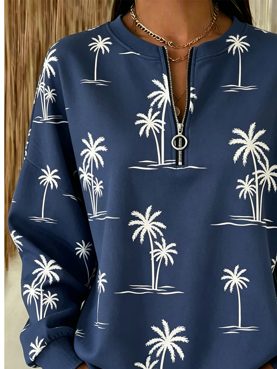 Coconut Tree Crew Neck Loose Vintage Sweatshirt