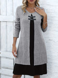 Casual Color Block Crew Neck Midi Dress