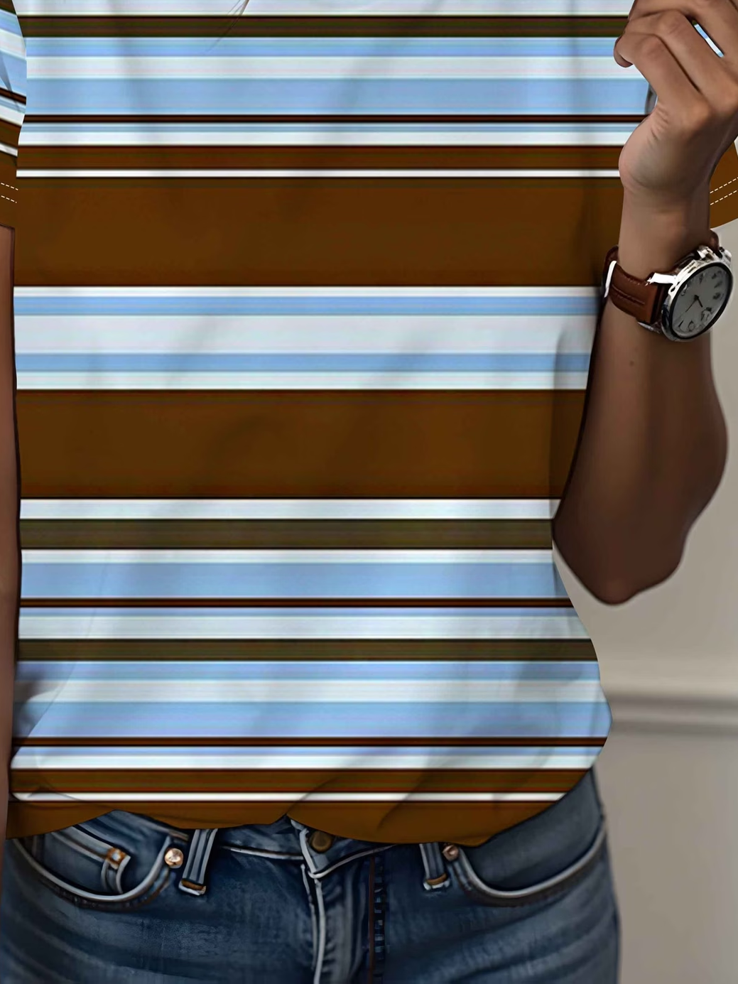 Women's Short Sleeve T-shirt Summer As Picture Striped Printing Jersey Crew Neck Daily Going Out Casual Top