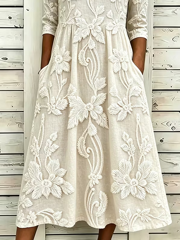 Women's Half Sleeve Summer Apricot Floral Printing Crew Neck Daily Going Out Casual Maxi H-Line Dress