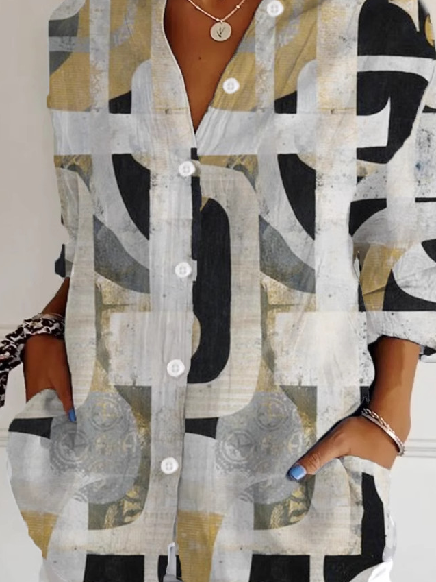 Shirt Collar Loose Abstract Casual Shirt