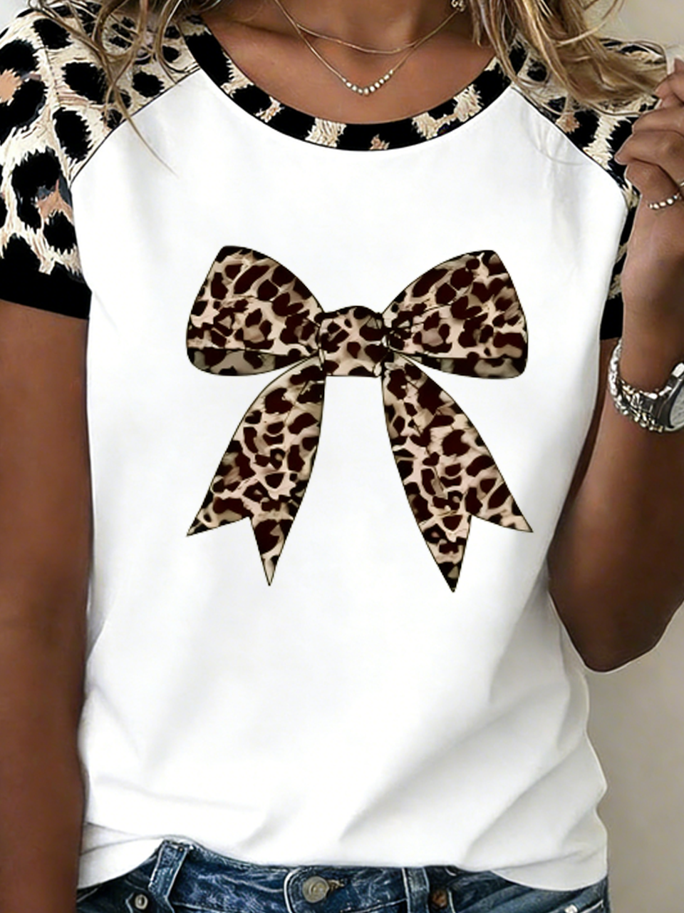 Regular Fit Crew Neck Casual Leopard T-Shirt