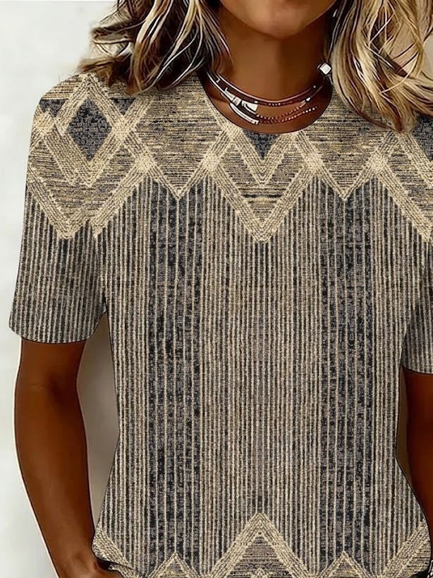 Women's Short Sleeve T-shirt Summer Brown Abstract Printing Jersey Crew Neck Daily Going Out Casual Top