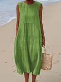 Women's Sleeveless Summer Green Floral Printing Crew Neck Daily Going Out Casual Maxi H-Line Tank Dress