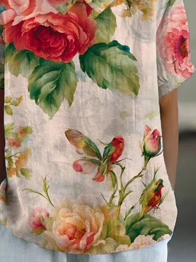 Loose Floral Elegant Shawl Collar Shirt