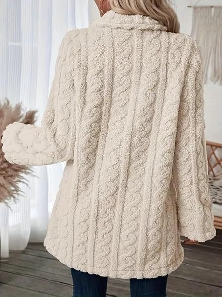 Lapel Collar Casual Loose Plain Teddy Jacket
