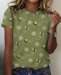 Women's Floral Bee Art Print Cotton T-Shirt