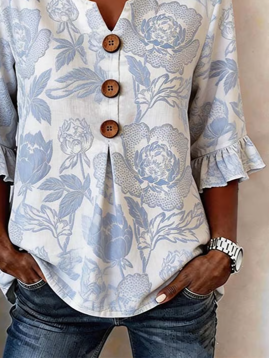 Women's Half Sleeve Blouse Summer White Floral Printing V Neck Daily Going Out Vintage Top