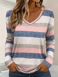 Loose Striped V Neck Casual T-Shirt