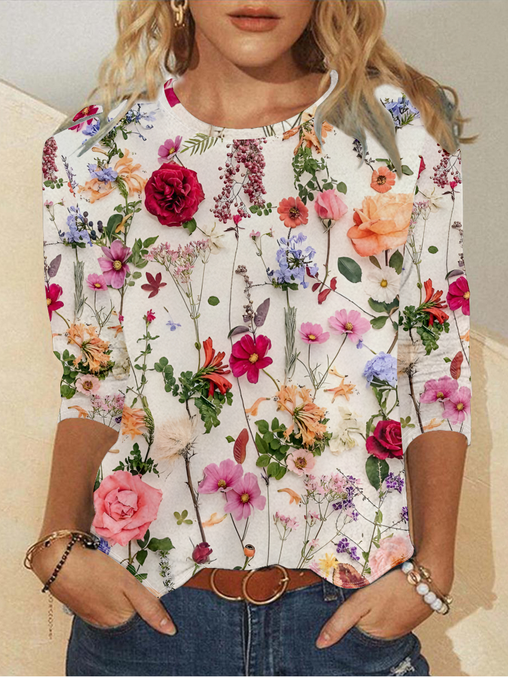 Crew Neck Floral Casual T-Shirt
