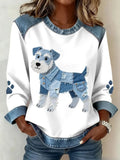 Denim Color Block Animal Crew Neck Long Sleeve Going Out Casual Sweatshirt
