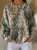 Women's Flowers Print Button-Up Casual Waffle Knit Sweatshirt