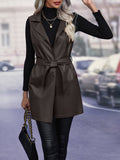 Loose Plain Street Pu Vest With Belt