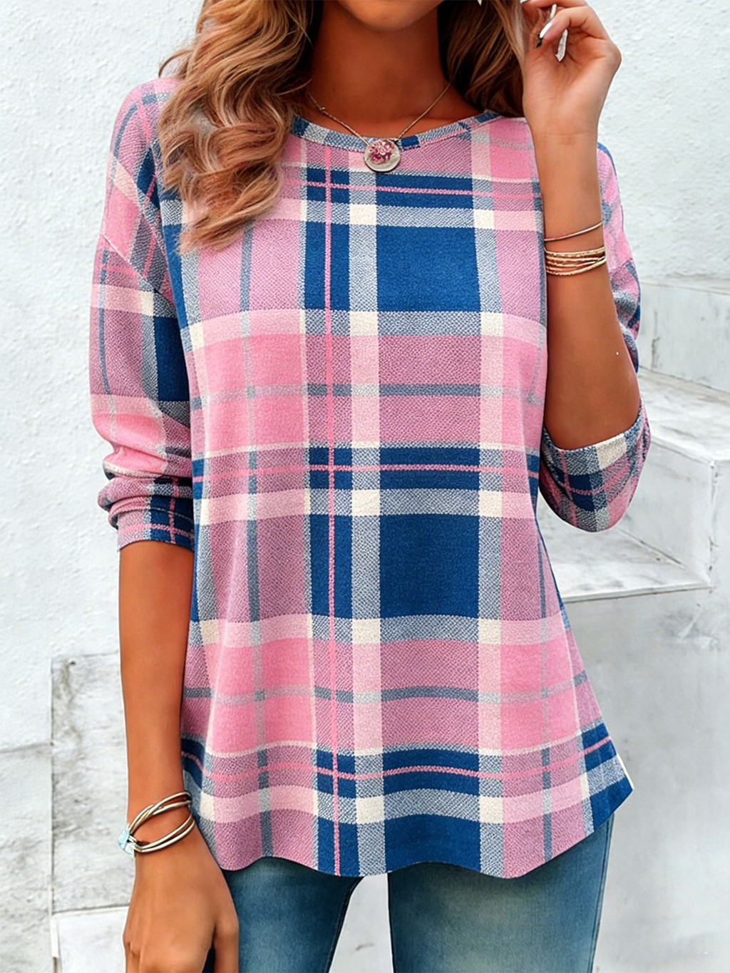 Loose Geometric Elegant Crew Neck T-Shirt