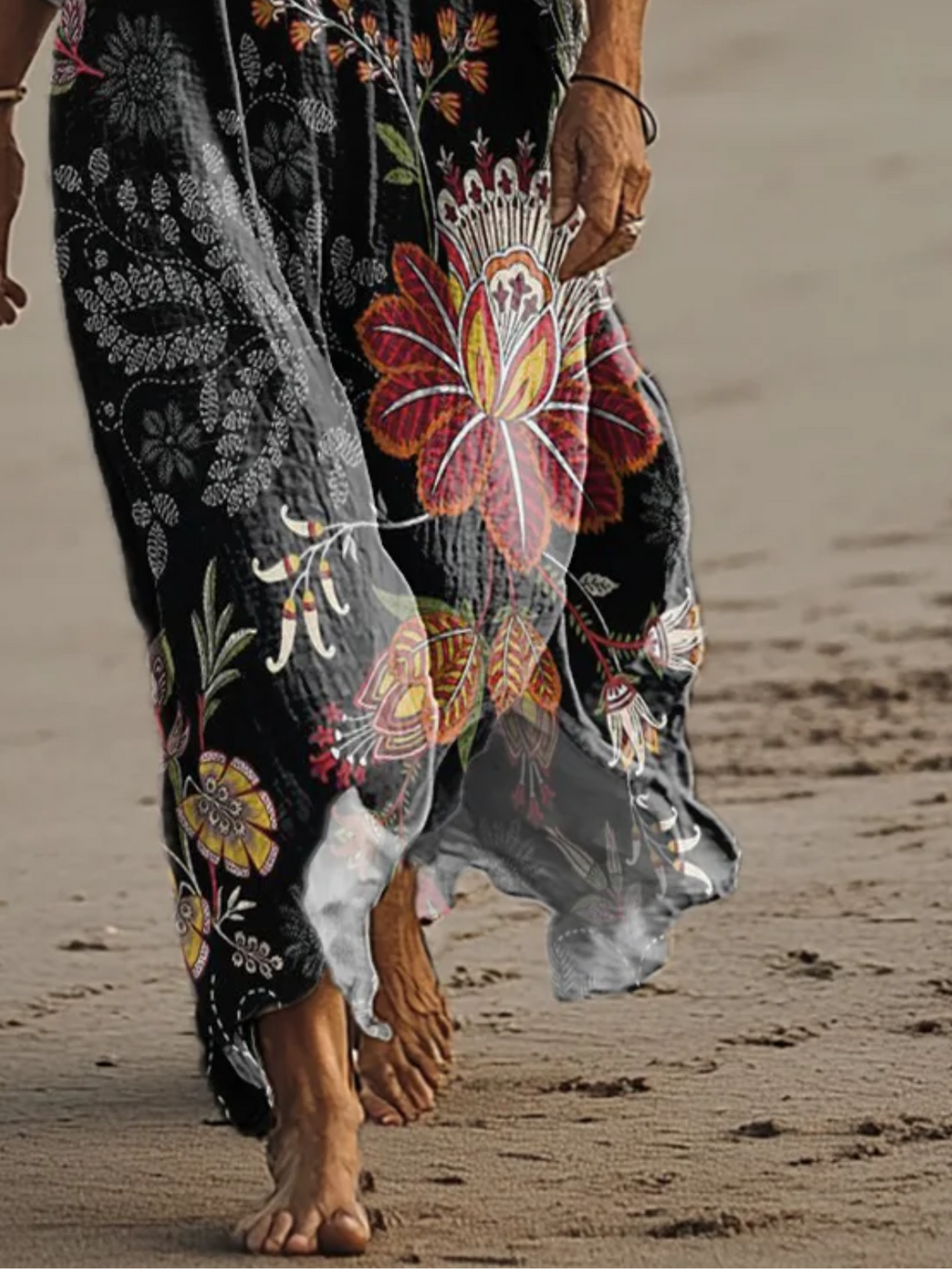 Casual V Neck Ethnic Dress With No Belt