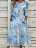 Elegant Crew Neck Floral Dress With No