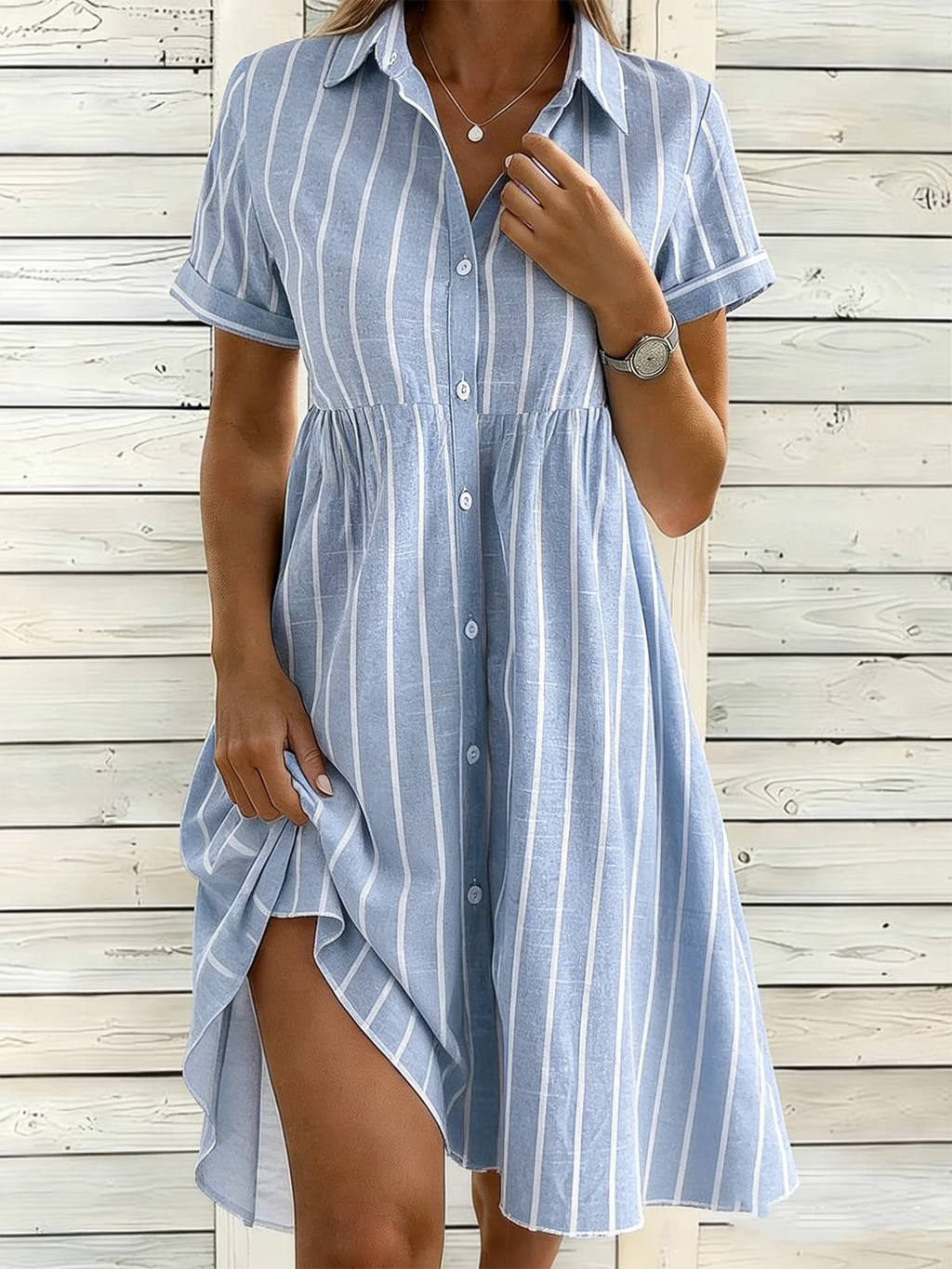 Loose Casual Shawl Collar Dress With No