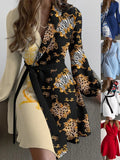 Women's Long Sleeve Spring/Fall Black Floral Split Joint V Neck Daily Going Out Vintage Mini A-Line Hip Skirt Dress