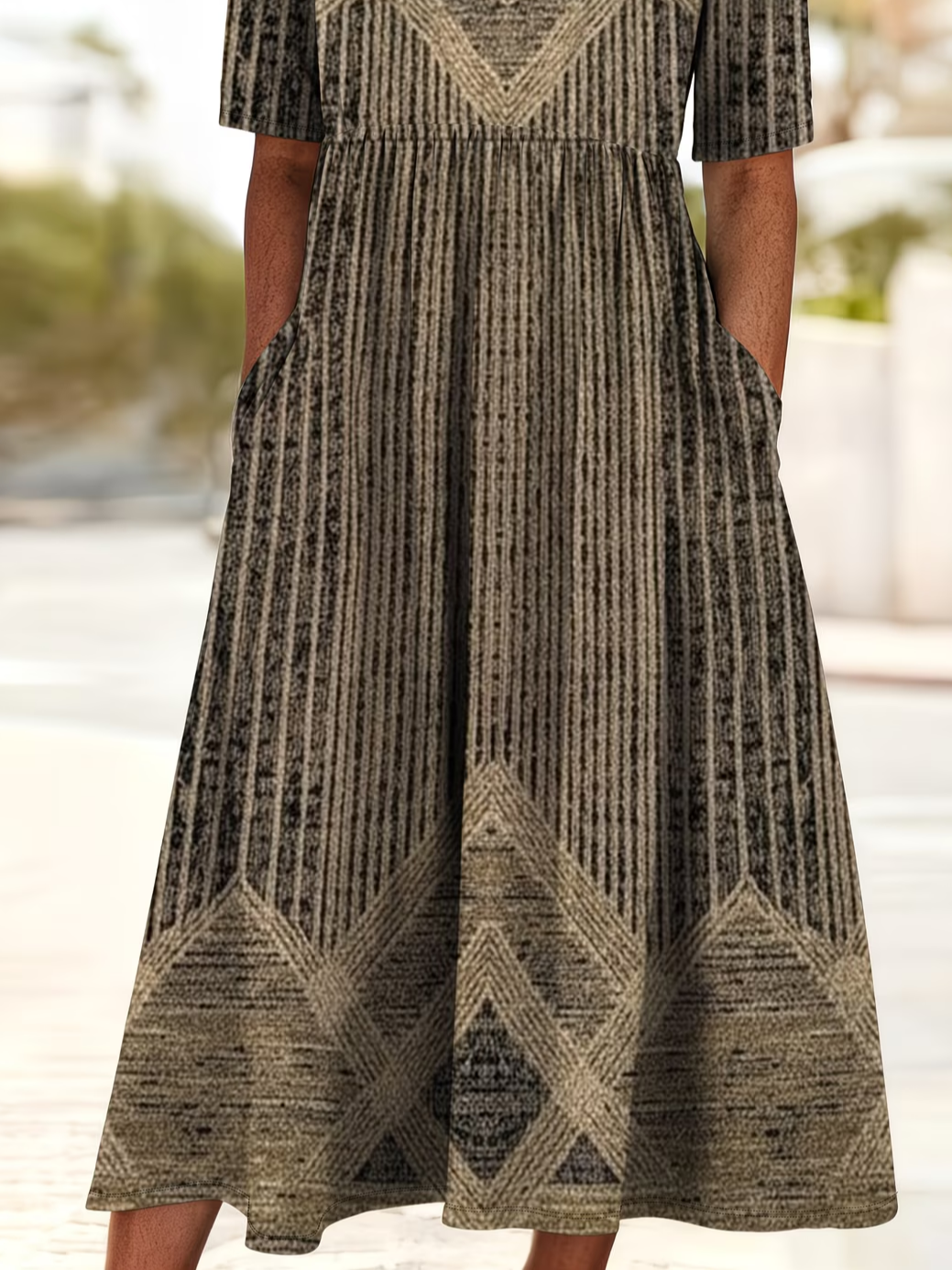 Women's Short Sleeve Summer Brown Abstract Printing Crew Neck Daily Going Out Casual Maxi H-Line Shift Dress Dress