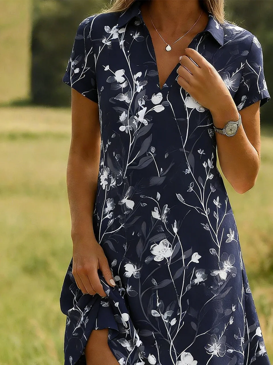 Floral Elegant Loose Shirt Dress With No