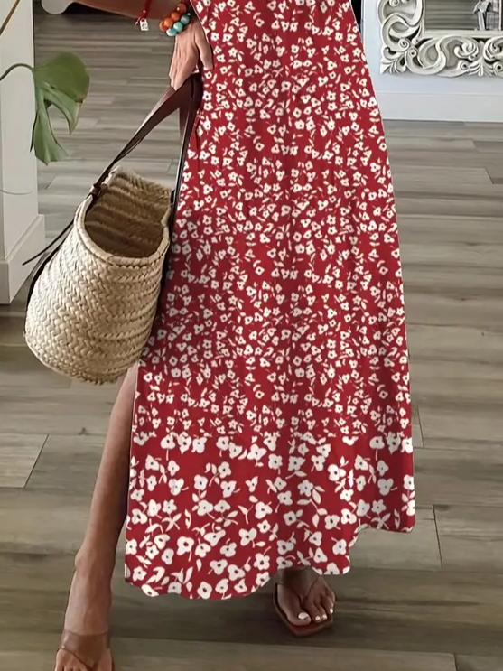 Women's Floral Spring Print Casual V Neck Short Sleeve Dress