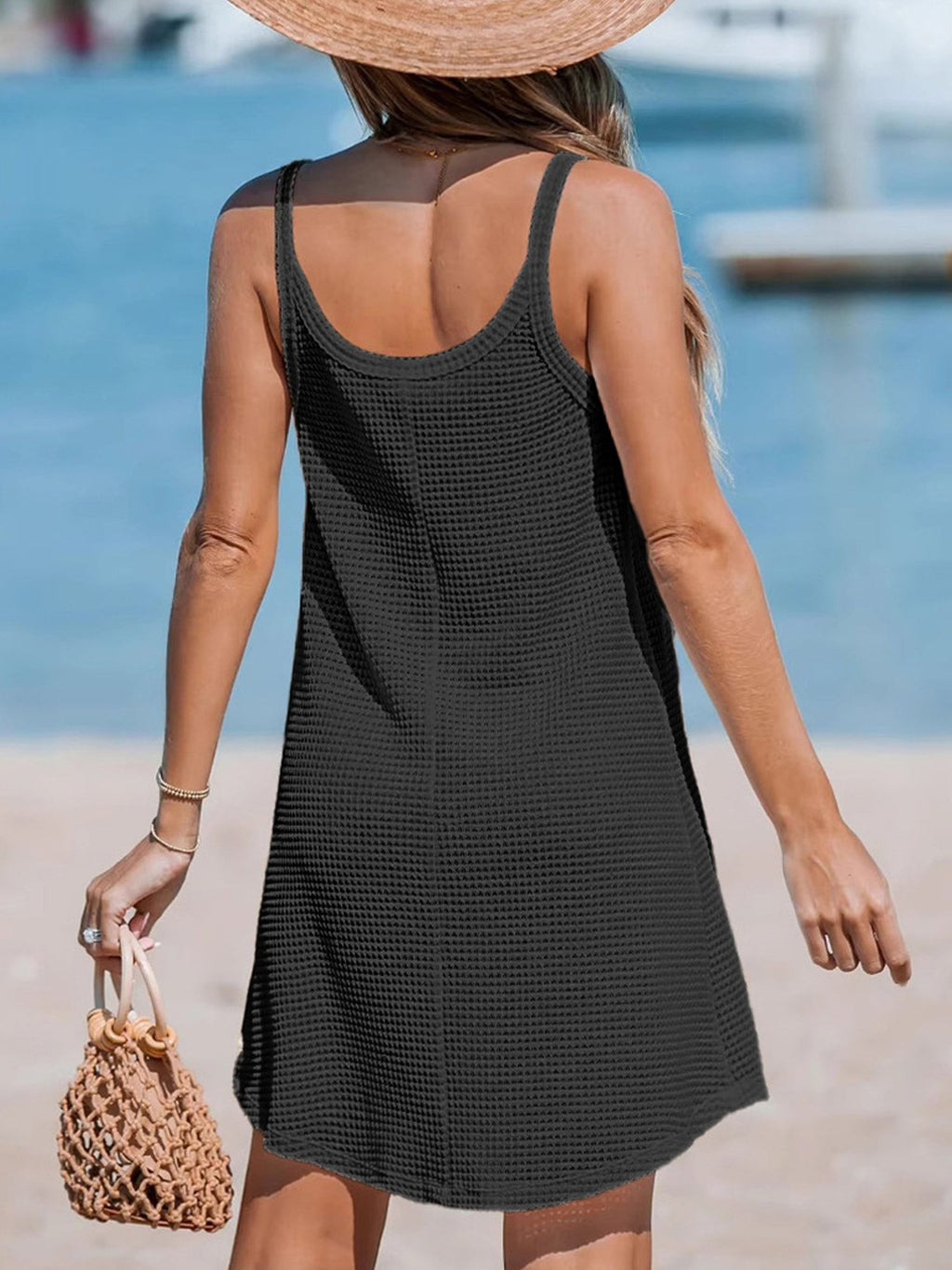 Elegant U-Neck A-Line Turtleneck Button Vacation Going Out Tank Dress
