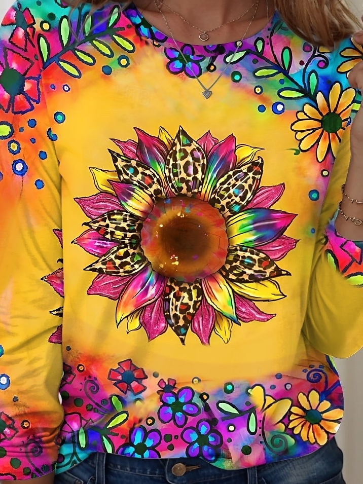 Women's Sunflower Vintage Casual Long Sleeve T-Shirt