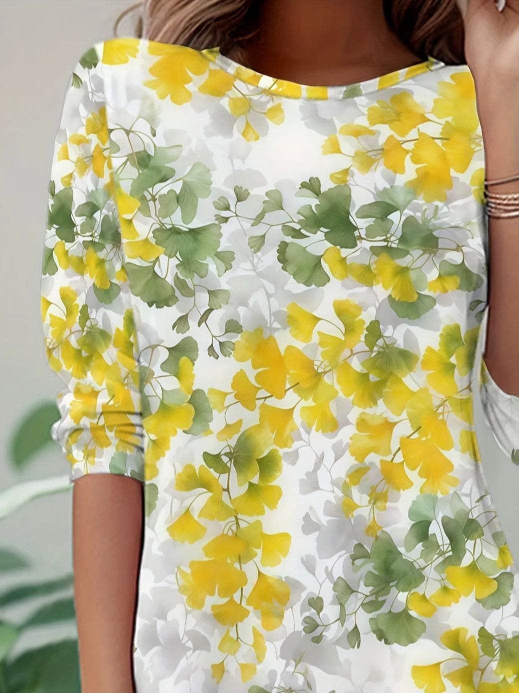 Women's Long Sleeve T-shirt Spring/Fall Yellow Floral Jersey Crew Neck Daily Going Out Casual Top