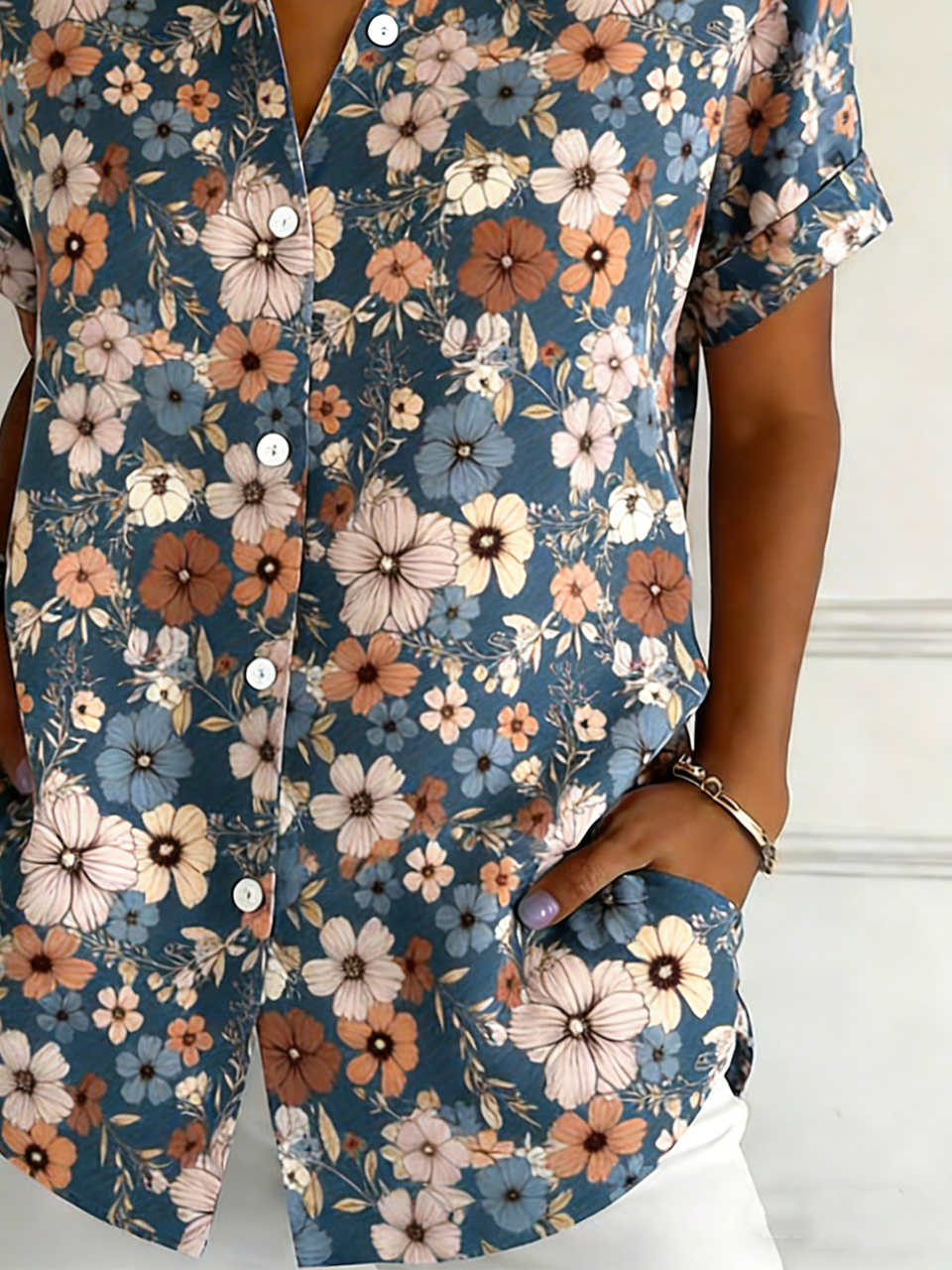 Elegant Regular Fit Cotton And Linen Floral Shirt