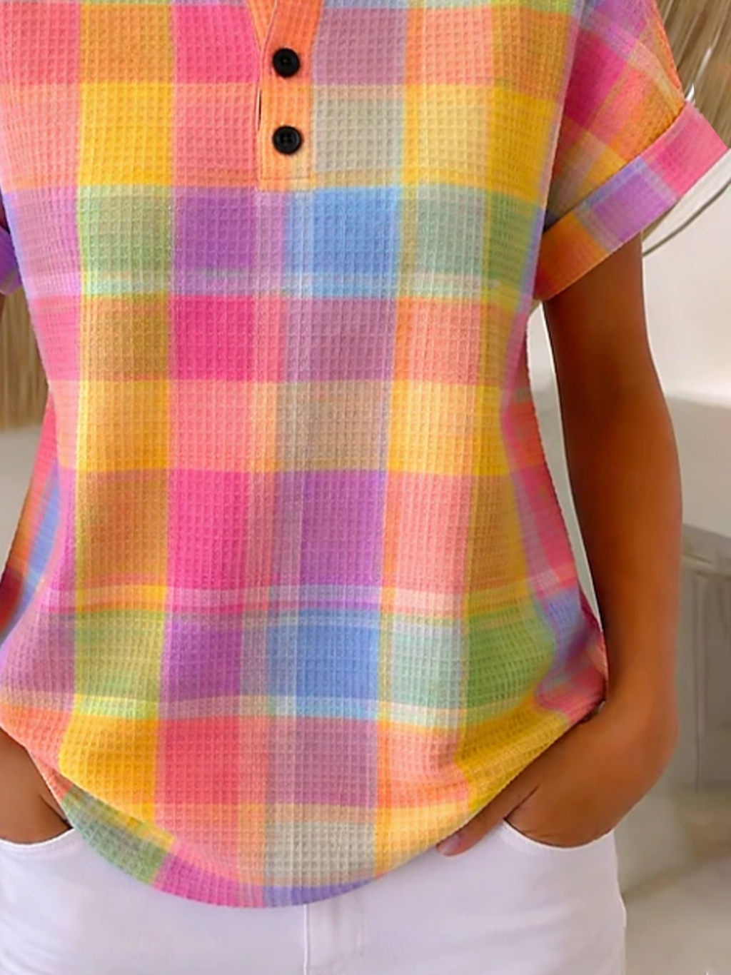 Women's Short Sleeve T-shirt Summer As Picture Plaid Printing Crew Neck Daily Going Out Vintage Top