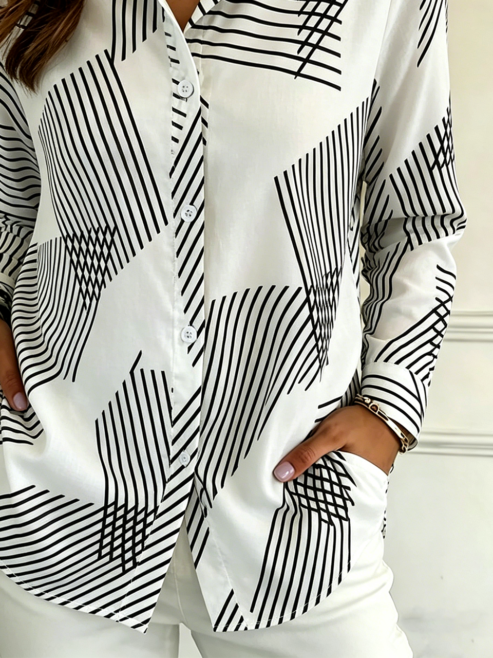 Striped Shirt Collar Casual Loose Shirt