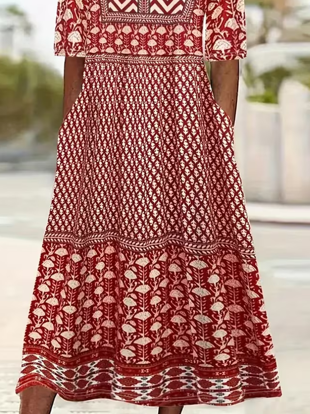 Women's Short Sleeve Summer Red Abstract Graphic Printing Crew Neck Daily Going Out Casual Maxi H-Line Shift Dress Dress