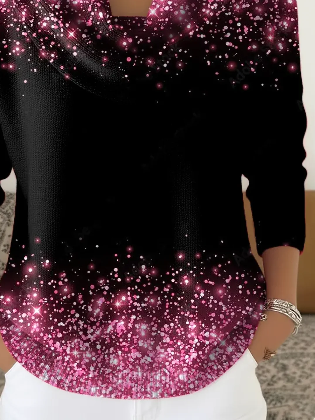Cowl Neck Casual Regular Fit Abstract Sweater