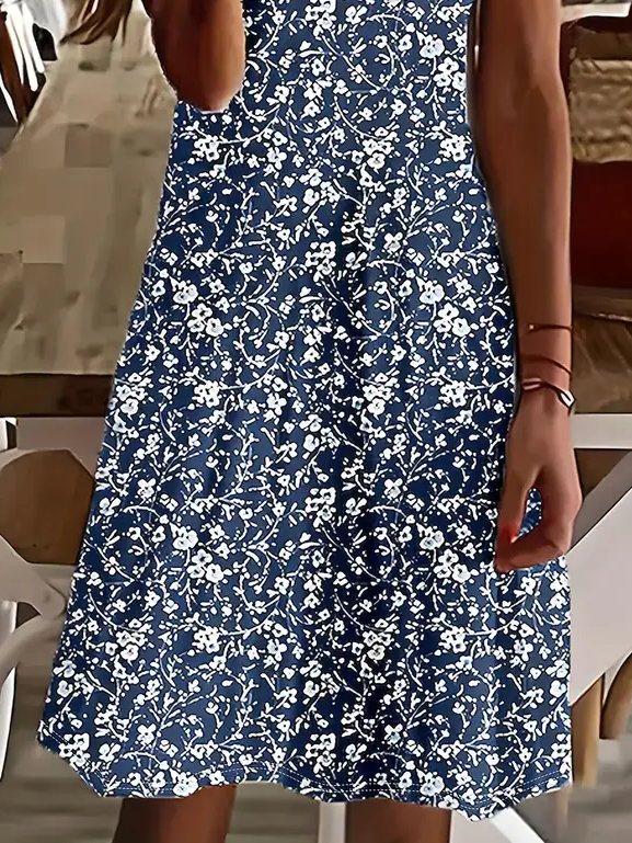 Women's Floral Print Casual V-Neck Short Sleeve Dress