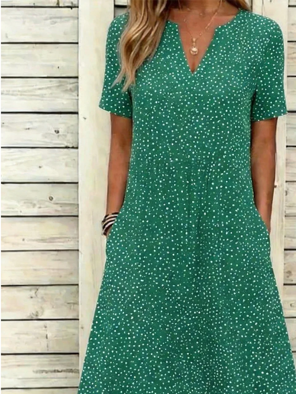 Polyester Cotton Elegant Abstract Polka Dots Loose Dress With No