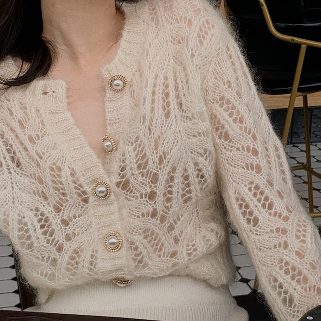 Elegant Others Plain Hollow Out Cardigan