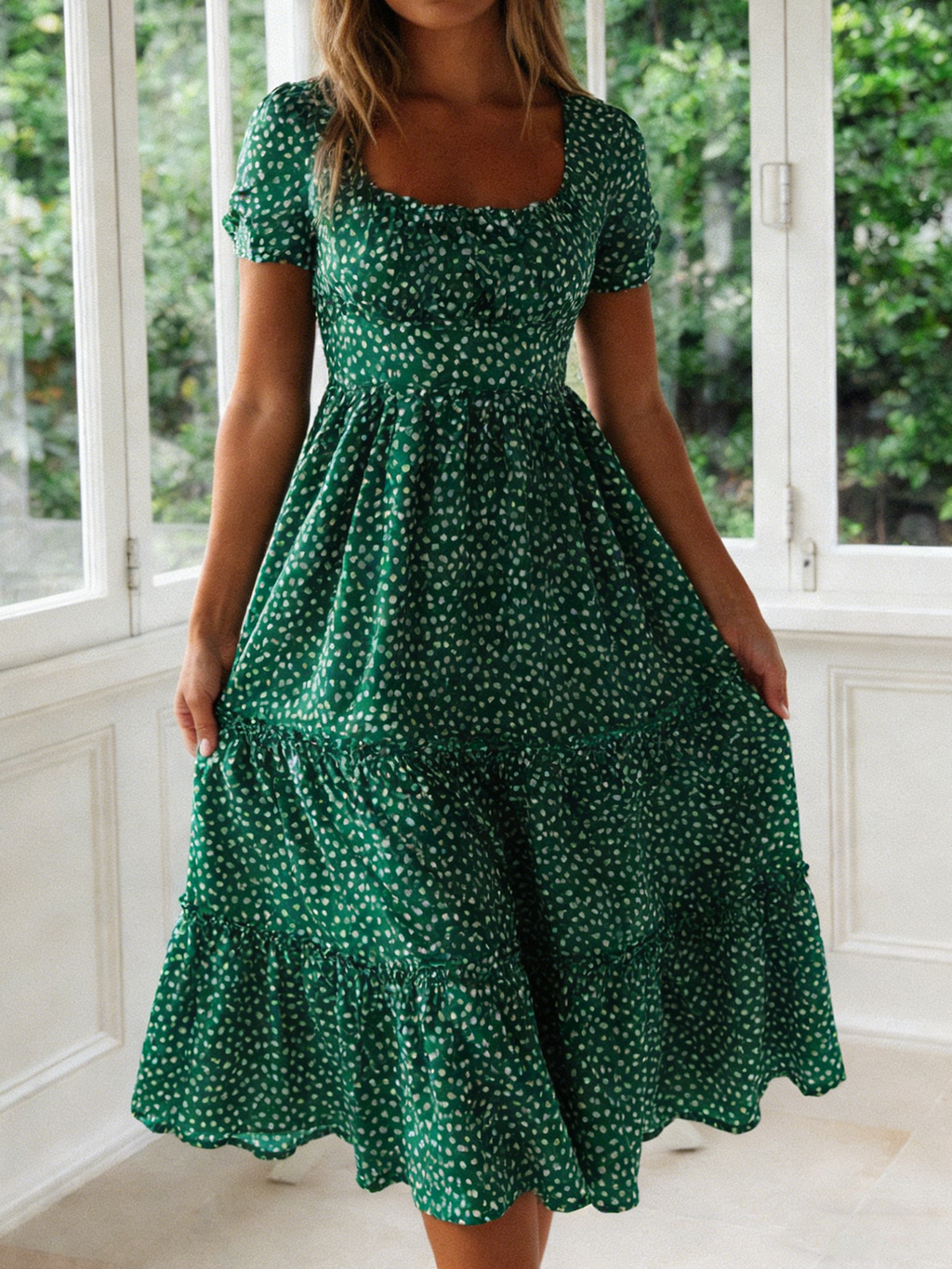 Vintage Ditsy Floral Regular Fit Dress With No