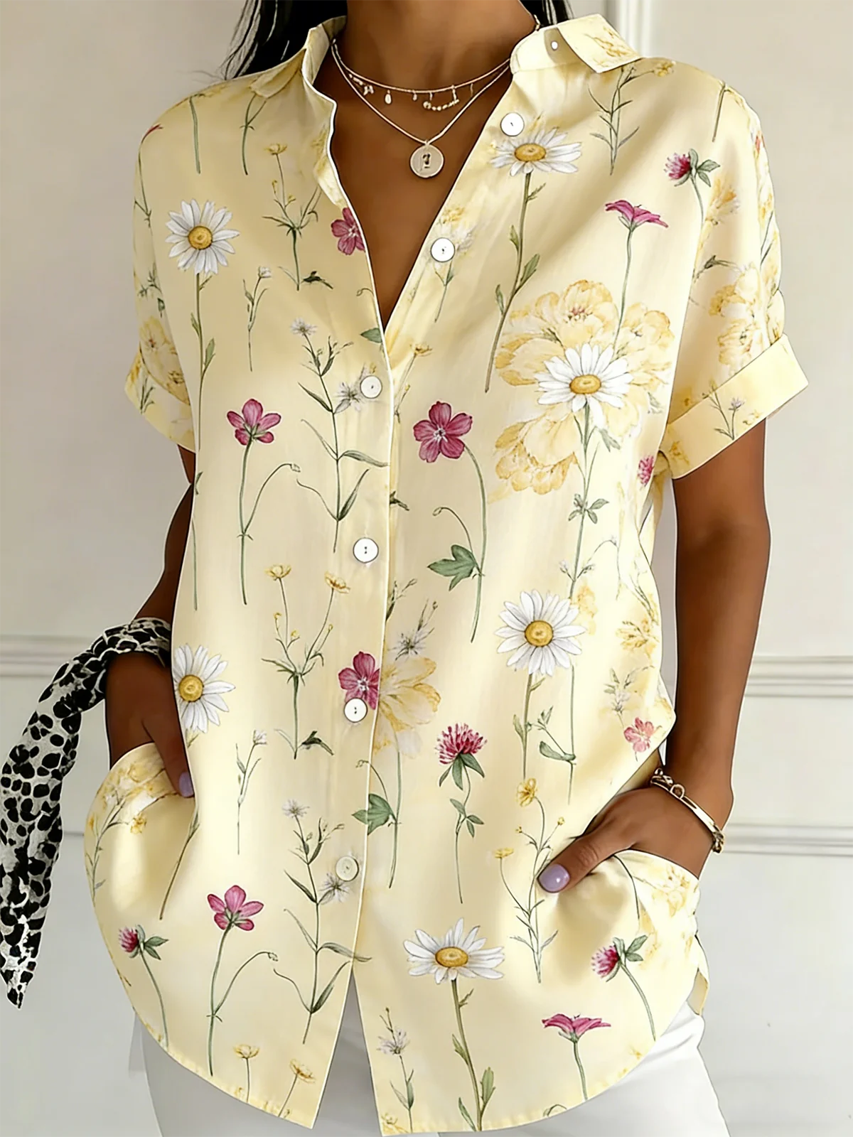 Shawl Collar Cotton And Linen Regular Fit Elegant Shirt