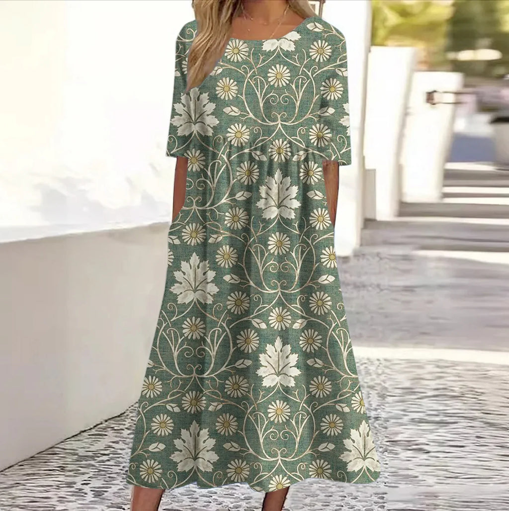 Floral Cotton Casual Dress With No