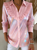 Shawl Collar Loose Chic Chevron Shirt