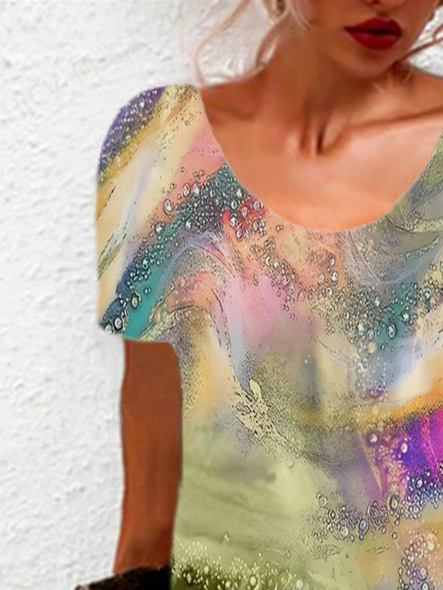 Abstract Print Short Sleeve Crew Neck Dress