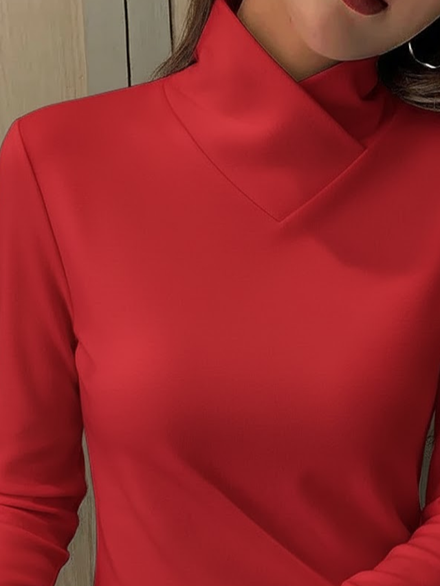 Women's Long Sleeve Blouse Spring/Fall Red Plain Printing Daily Going Out Casual Top