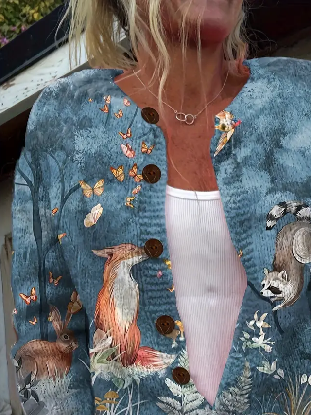 Crew Neck Animal Knitted Vintage Cardigan