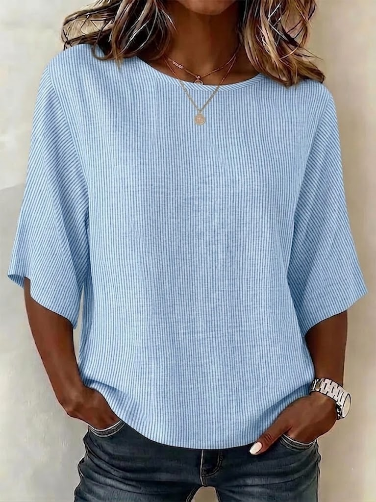 Women's Half Sleeve Blouse Summer Blue Striped Printing Crew Neck Daily Going Out Vintage Top
