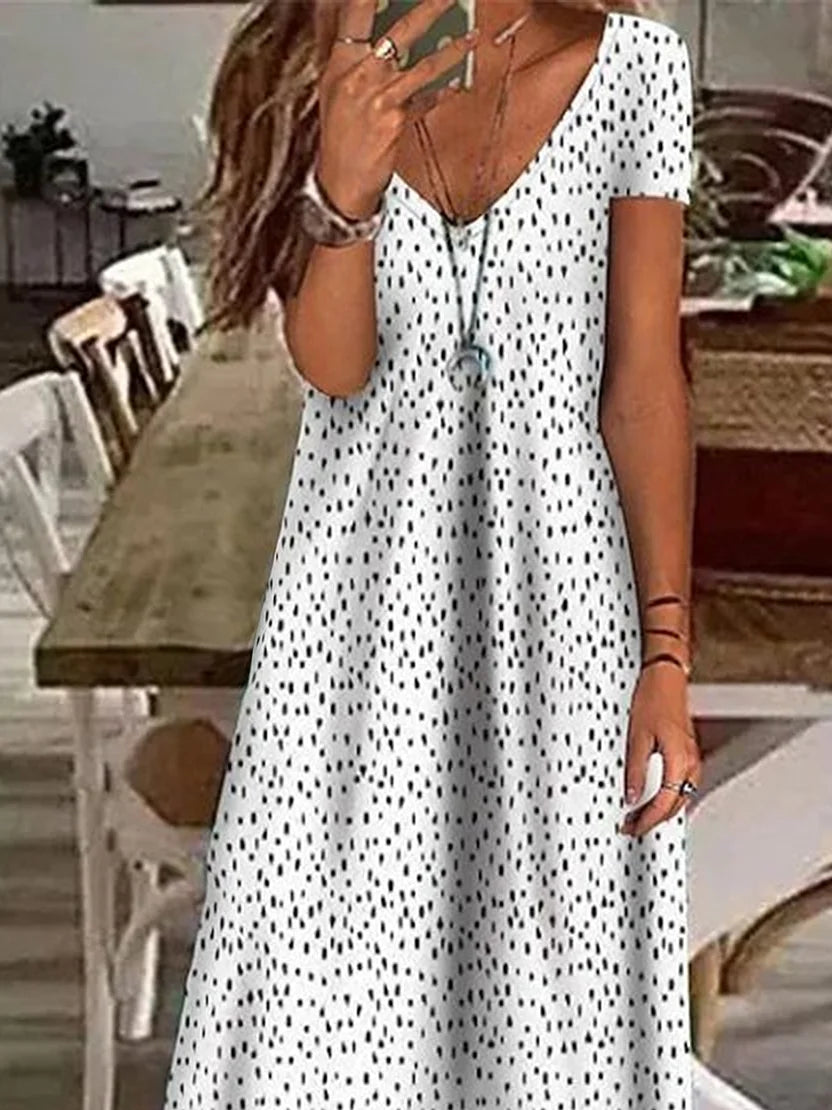 Women's Polka Dot Printed Casual V-Neck Short Sleeve Dress
